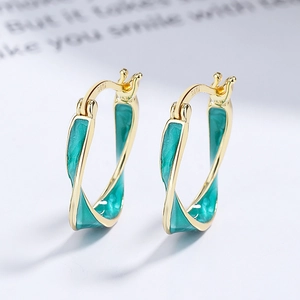 Orecchini Mobius in argento 925 con smalto verde e finitura placcata oro