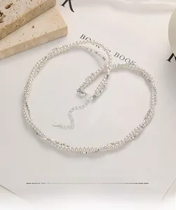 Detail of S925 silver clasp and extension chain on the pearl and silver bead necklace
