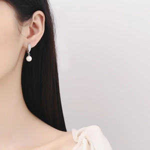 Boucles d'oreilles pendantes en argent 925 avec pavé de zircons et perles blanches