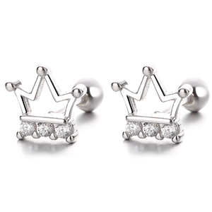 925 Sterling silver crown screw back stud earrings with sparkling cubic zirconia