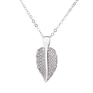 Collier en argent sterling 925 avec pendentif feuille élégant serti de zircons brillants