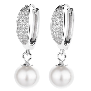 Boucles d'oreilles perles en argent 925 avec zircons micro-pavés sur créoles en feuille