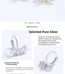 Vista macro dettagliata di orecchini a cerchio in argento sterling 925 con zirconi