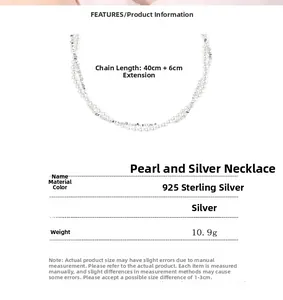 Detail specifications of 925 sterling silver layered pearl necklace with dimensions