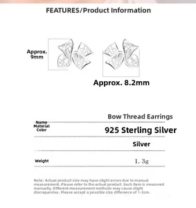 Detailed size and material specifications for 925 silver bow knot screw back stud earrings