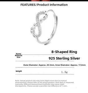 Détails de bague infini en argent 925 avec zircons et dimensions du produit