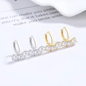 925 Argento Sterling Orecchini a Cerchio Donna Moda Fila di Strass Huggie Orecchini Geometrici Eleganti Gioielli Regalo