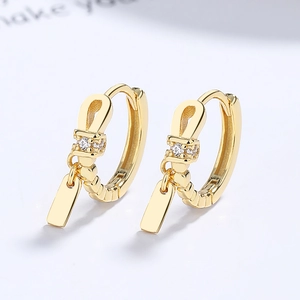925 silver gold twist hoop earrings with zircon accents and rectangular metal pendants