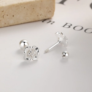 Elegant S925 sterling silver cherry blossom stud earrings with secure screw back design