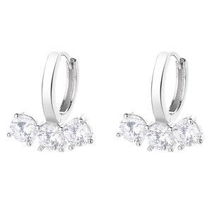 Orecchini a cerchio in argento sterling 925 con tre pietre di zircone scintillanti