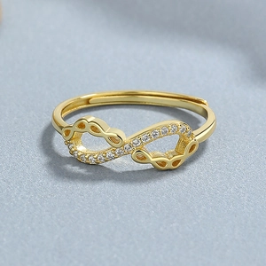 Bague infini en argent 925 doré avec micro-pavage de zircons et taille ajustable