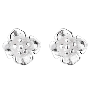 Elegant 925 sterling silver cherry blossom flower stud earrings with minimalist petals