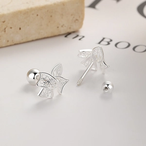 925 sterling silver bow knot stud earrings with screw back balls in minimalist style