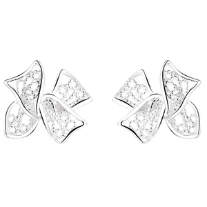 Stereo 925 sterling silver bow knot stud earrings with shimmering pavé cubic zirconia