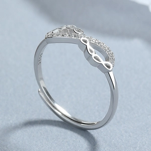 Bague infini en argent sterling 925 pour femme avec pavé de zircons et anneau ajustable