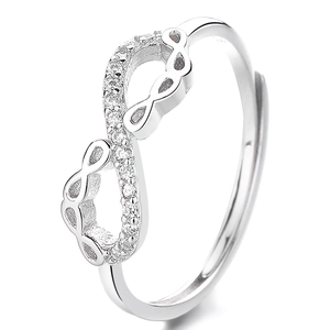 Bague Infini en argent sterling 925 avec zircons scintillants et anneau ouvert réglable pour femme