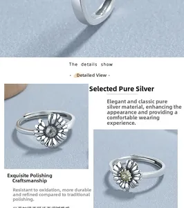 Detailed macro view of S925 sterling silver daisy ring with polished yellow gemstone center