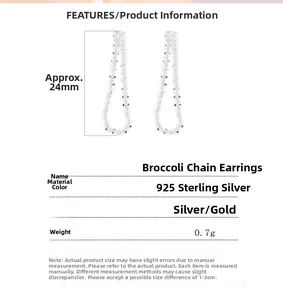 Detailed size specifications of 925 sterling silver cauliflower chain drop earrings