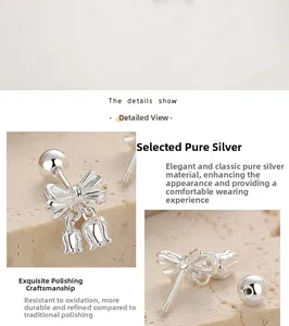 Détail de boucles d'oreilles muguet en argent 925 avec fermoir à vis sécurisé
