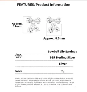 Spécifications des boucles d'oreilles muguet en argent 925 avec dimensions