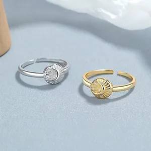 S925 Sterling Silver Moon Star Adjustable Open Ring Rhinestone Inlaid Fashion Commuter Jewelry For Women Dating Gift