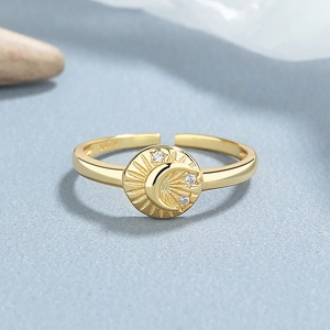 925 sterling silver adjustable moon ring with gold plating and cubic zirconia