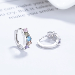 925 Sterling Silver hoop earrings with multi-colored cubic zirconia in a bright finish