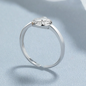 Minimalist 925 sterling silver heart ring featuring a crescent moon and star engraving