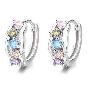 925 silver hoop earrings featuring five vibrant multi-colored round cubic zirconia stones