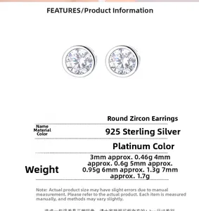 Guida alle taglie per orecchini a lobo in argento 925 e zirconi da 3mm a 7mm
