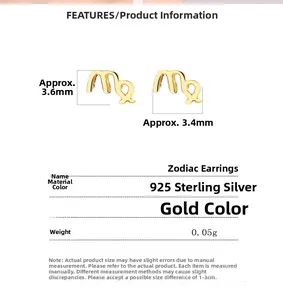 Détails techniques des boucles d'oreilles signe Vierge en argent 925 doré