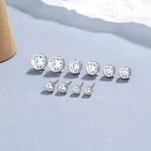 Minimalisti Orecchini a Bottone in Argento Sterling 925 Con Zirconia Rotonda Per Donna Piccoli Piercing Osso Orecchio Gioielli