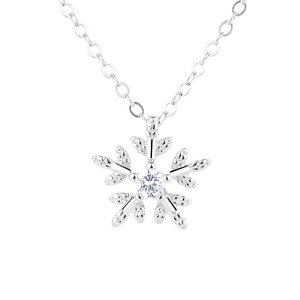 Schneeflocken-Halskette aus 925er Sterlingsilber mit Zirkonia und gewebter Textur