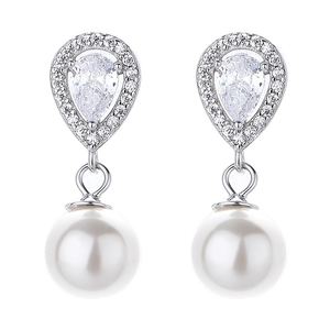 Elegant 925 sterling silver drop earrings with pear-cut zirconia and white pearls