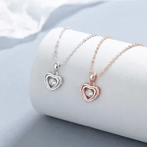 Elegante Collana Con Ciondolo a Cuore in Argento Sterling 925 per Donna Strass Scintillanti Pietra Danzante Catena per Clavicola Gioielli Regalo