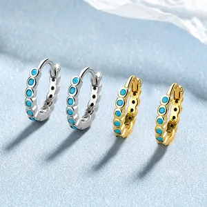 Orecchini a cerchio in argento 925 con cinque pietre turchesi in oro e argento