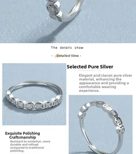 Detailed close-up of 925 sterling silver coin ring with S925 hallmark and zircon inlay