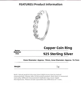 Detail of 925 sterling silver copper coin ring showing dimensions of 19mm and 1g weight