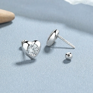 925 sterling silver heart screw-back stud earrings with round cubic zirconia stones