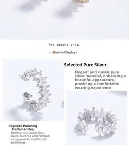 Détail du ear cuff en argent sterling S925 avec zircons cubiques de taille marquise