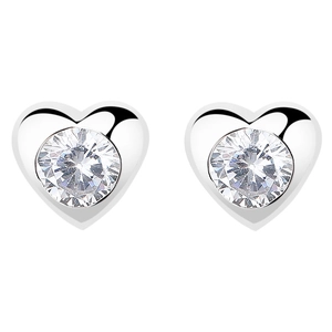 Elegant 925 sterling silver heart-shaped stud earrings with sparkling cubic zirconia centers