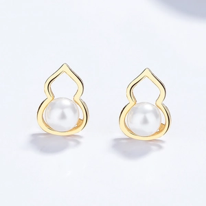 925 silver gourd pearl earrings with gold finish and minimalist design for women