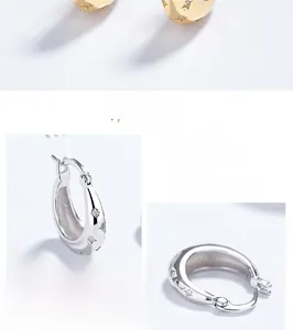 Détails rapprochés de boucles d'oreilles en argent 925 avec motifs d'étoiles et zircons