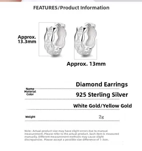 Technical drawing of 925 sterling silver pave hoop earrings with detailed dimensions