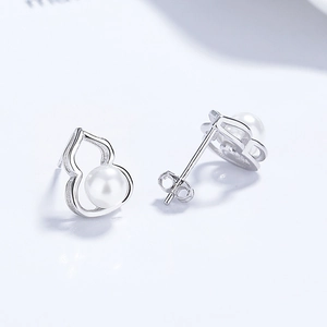 925 silver hollow gourd stud earrings with white pearls in a minimalist chic style