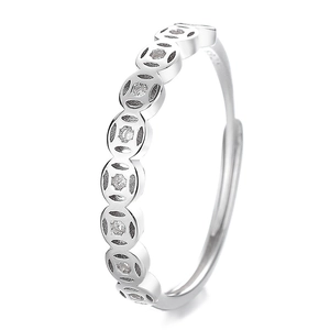 925 silver open ring with ancient coin design and sparkling cubic zirconia stones