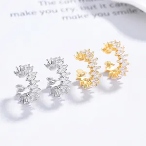 Boucles d'Oreilles Clips en Argent Sterling 925 avec Zirconia Losange Non Percées Marquise Zirconia Ear Cuffs Géométriques Femme