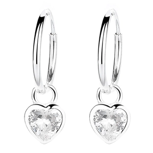 Elegant 925 sterling silver hoop earrings with a large sparkling heart zircon pendant