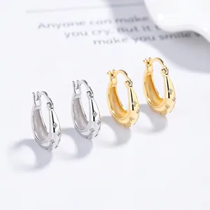 Boucles d'Oreilles Créoles en Argent Sterling 925 Motif Étoile Strass Minimaliste Forme de U Pour Femme Bijoux Mode