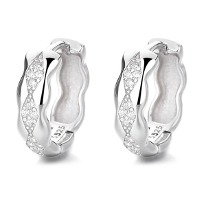 Elegant 925 sterling silver hoop earrings with wavy design and sparkling zircon stones